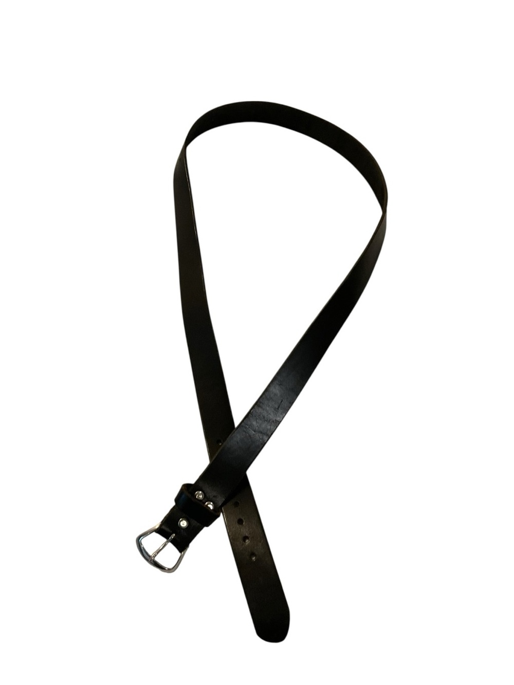 Source Unknown Black Leather Belt with Silver Buckle